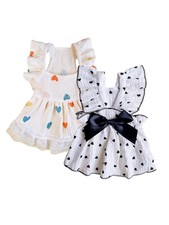 QWINEE 2pc Dog Dress Heart Pattern Ruffle Trim Princess Cat Vest Dress Cute