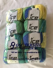Ice Yarns Sale Self Striping Yarn 8 Skeins Green Yellow Blue