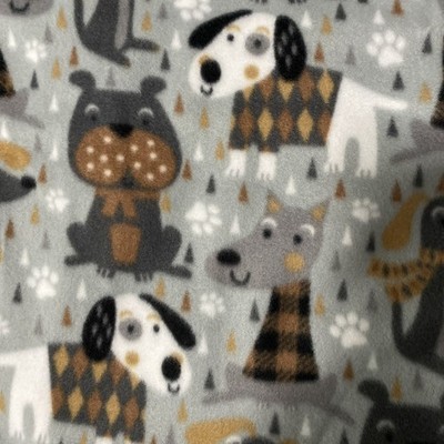 Blizzard Fleece, 1 yard plus 7 , Grey/Browns/Blk/White -Dogs- New!