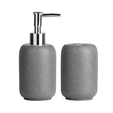 Image of Canyon Grey Stone Lotion Dispenser and Toothbrush Holder Bathroom Accessory Set