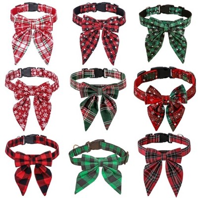 Small Cat Christmas Bowknot Collar Photo Props Adjustable Collar Pet Accessories