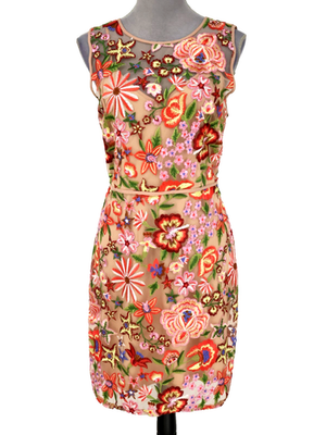 Sam Edelman Dress Womens 12 Pink Floral Embroidered Mesh Camisole Cocktail  Party | eBay