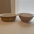 Vintage Pyrex 471 + 442 Brown Gold Casserole Dish & Mixing Bowl MADE IN USA