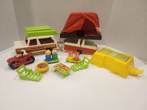 Vintage Fisher Price Little People Family Car And Camper Set #992 1980