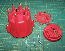 Chevy V8 Pro Series Distributor Cap and Rotor Kit w Male Wire Connection RED