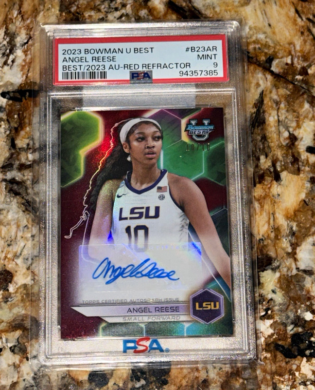 Topps 2023-24 Bowman U Best Angel Reese Auto Red Refractor /10 RC PSA 9