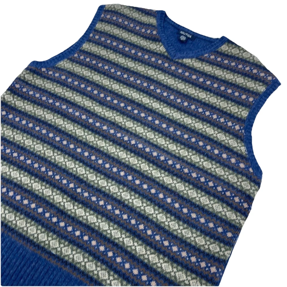 Chaleco Suéter Nautica Hombres XL Azul Isla Justa Mezcla de Lana Nórdica Abuelo Cuello en V Foto 2 de 4