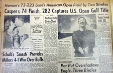 1959 display newspaper BILLY CASPER wins US OPEN GOLF TOURNAMENT @ WINGED FOOT