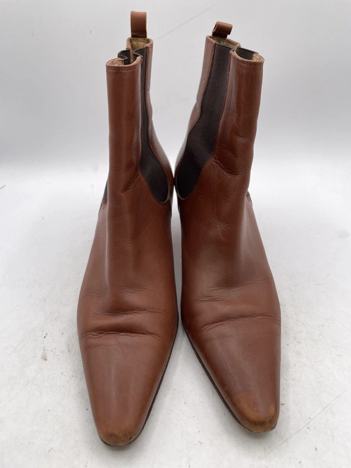 Ralph Lauren Botín Para Mujer Talla 7 Cuero Marrón Medio Top Punta Punta Botín Foto 2 de 4