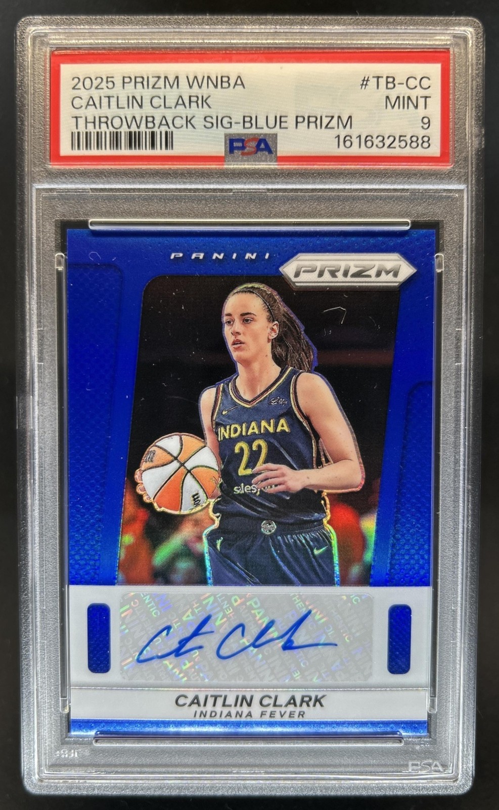 2025 Panini WNBA Prizm Caitlin Clark Throwback Signatures Blue Auto #/75 PSA 9 view 1