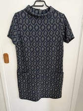 Tu Size 14 Navy Blue White Yellow Short Sleeve Smart Work Winter Dress Pockets N