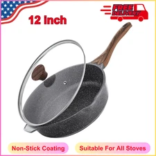 Nonstick Frying Pan Skillet Lid 12" Large Deep Frying Pan 5 Qt Non Stick Cooking
