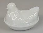 Vintage Milk Glass HEN on NEST Covered Dish Trinket Butter Dish