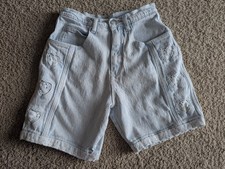 Vintage 80s Stefano Intl Acid Wash Jean Shorts Lace Hearts Size 12 GUC Retro