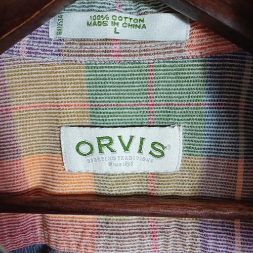 Orvis Shirt Men L Rainbow Plaid Button Up 100% Cotton Pastel Coastal Grandpacore - Picture 8 of 10