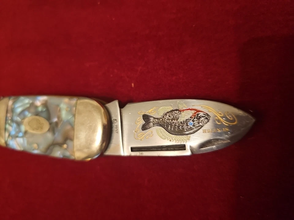 Navaja de bolsillo 1997 2 hojas abulón concha pez luna toro perro marca Foto 4 de 4