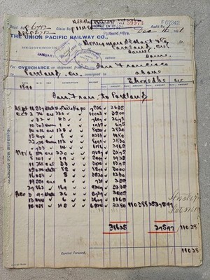 Antique 1891 Union Pacific Railway Freight Claim Ledger 4 Pages Partly Bound Por