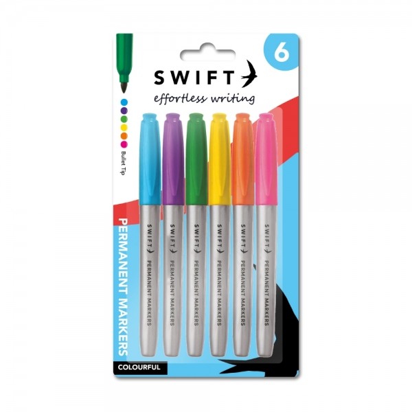 Pack of 6 Assorted Coloured Permanent Markers