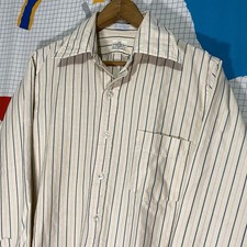 Vintage 50s Striped Chain Link Shirt Sanforized Cream Pink Blue Button Down