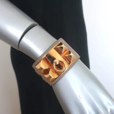 Hermes Gold Hardware Pink Leather Collier de Chien Cuff Bracelet HERMES COLLIER DE CHIEN CDC RUBIS SWIFT LEATHER CUFF  main image 4