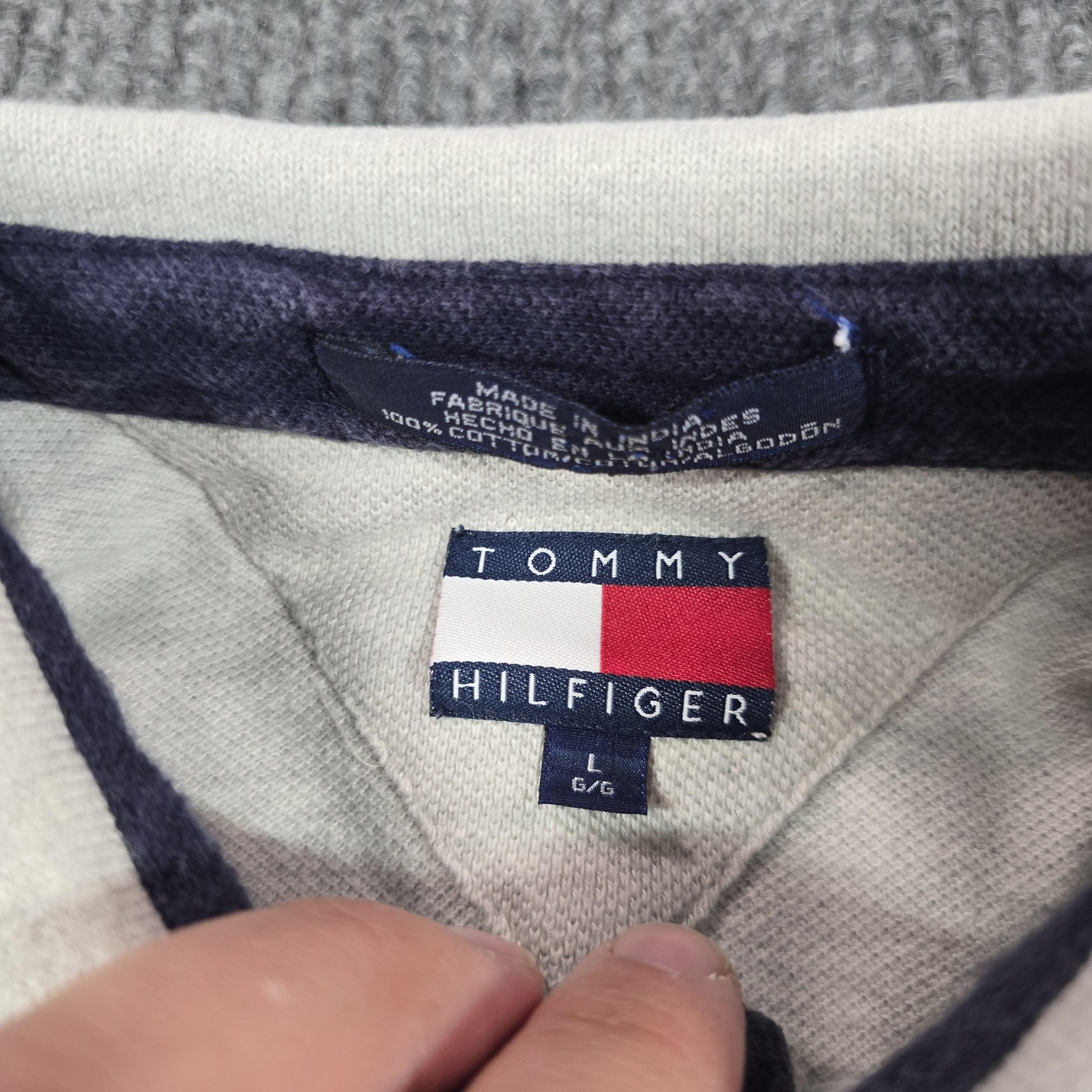 VTG Tommy Hilfiger Rugby Polo Shirt Mens Large Spellout Colorblock Logo Cotton thumbnail 7