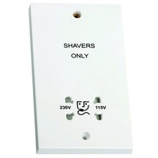 Dual Voltage Shaver Socket 115V 230V 2 Gang Bathroom Socket White Square Edge
