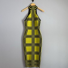 Fashion Nova Knit Plaid Midi Dress Sleeveless Chartreuse Black Women| Size M