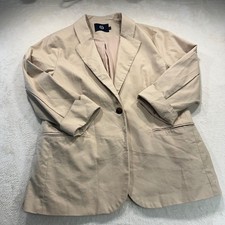 Tan Cotton Linen Blend Single Button Blazer with Rolled Sleeves Size L