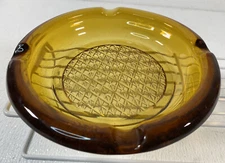 Vintage Amber Round Glass Ashtray 6”