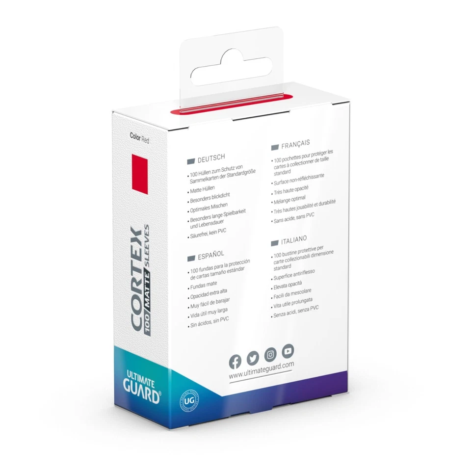 100 ULTIMATE GUARD CORTEX 红色哑光标准尺寸卡片袖甲板保护 — 第 3/3 张图片
