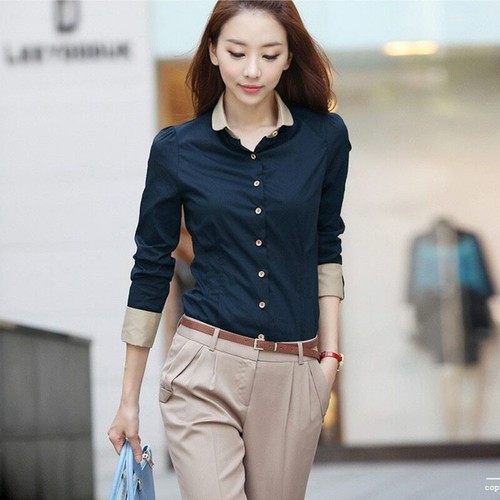 camisas de manga larga blusa de mujeres de vestir elegante para trabajo  oficina | eBay
