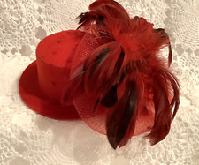 Ladies Red Fascinator with Mesh Bow  Feather Accents