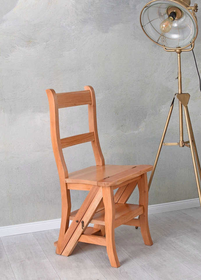 Bibliotheksstuhl Massivholz Leiterstuhl Trittleiter Küchenstuhl Mahagoni Stuhl - Bild 2 von 4