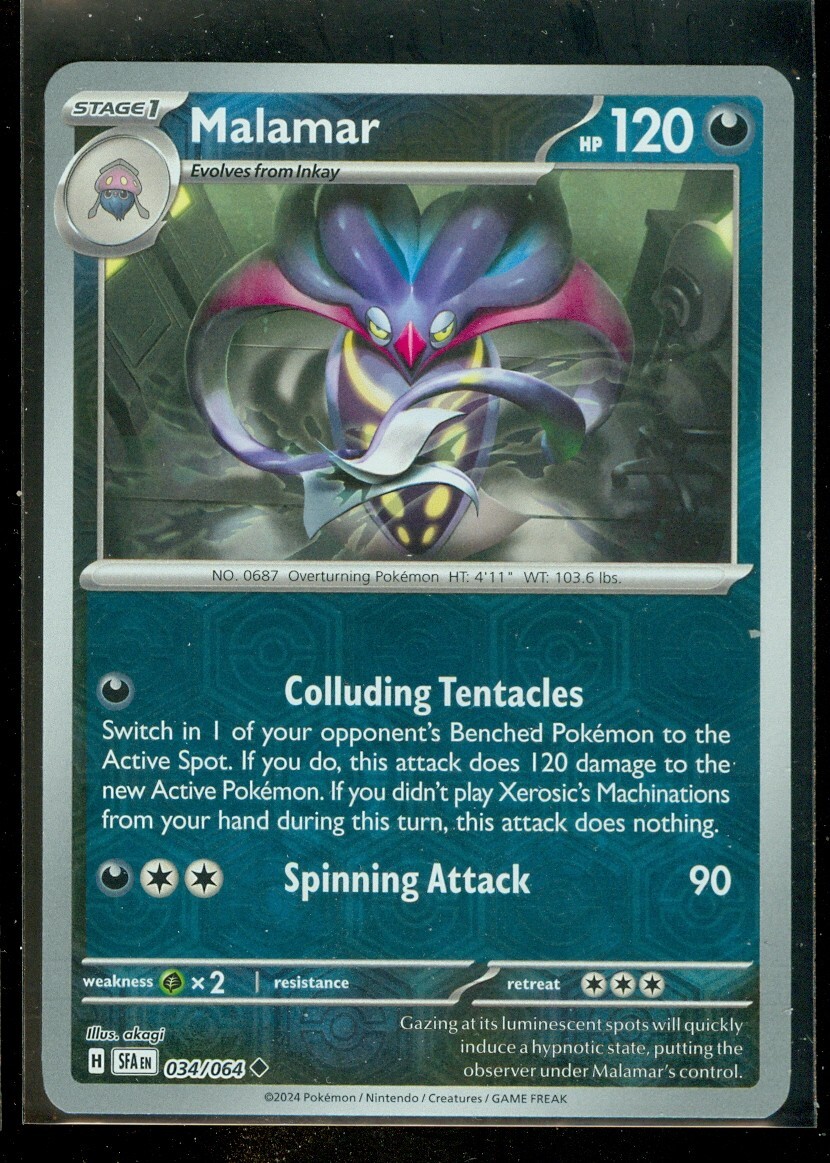 Pokemon MALAMAR 034/064 - Shrouded Fable - Rev Holo - - MINT