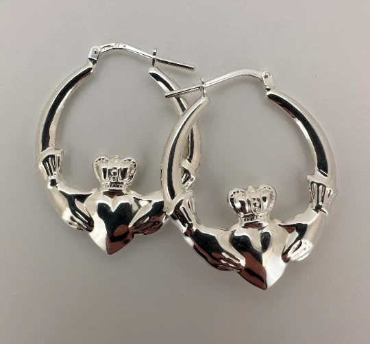 PENDIENTES ARO CLADDAGH PLATA ESTERLINA 31MM TUBO CRIOLLO VICTORIANO OVALADO CAJA GITANA Foto 2 de 4