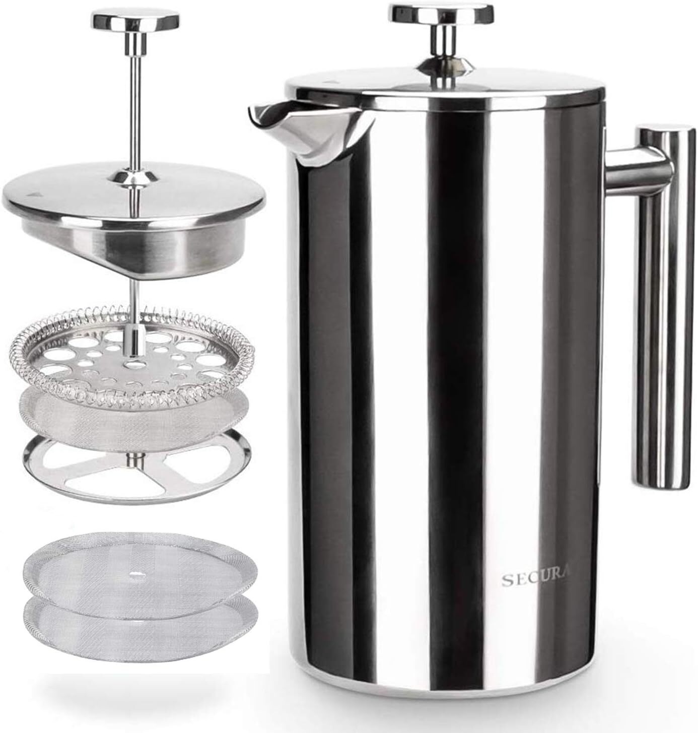 Coffee Maker, 304 Grade Stainless Steel 34 Oz, Silver