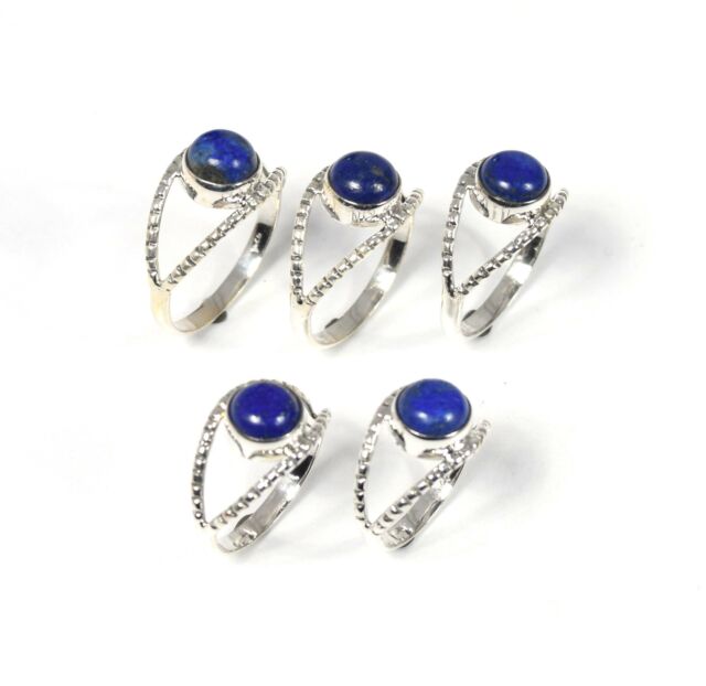 Wholesale 5Pc 925 Solid Sterling Silver Blue Lapis Lazuli Ring Lot Y184