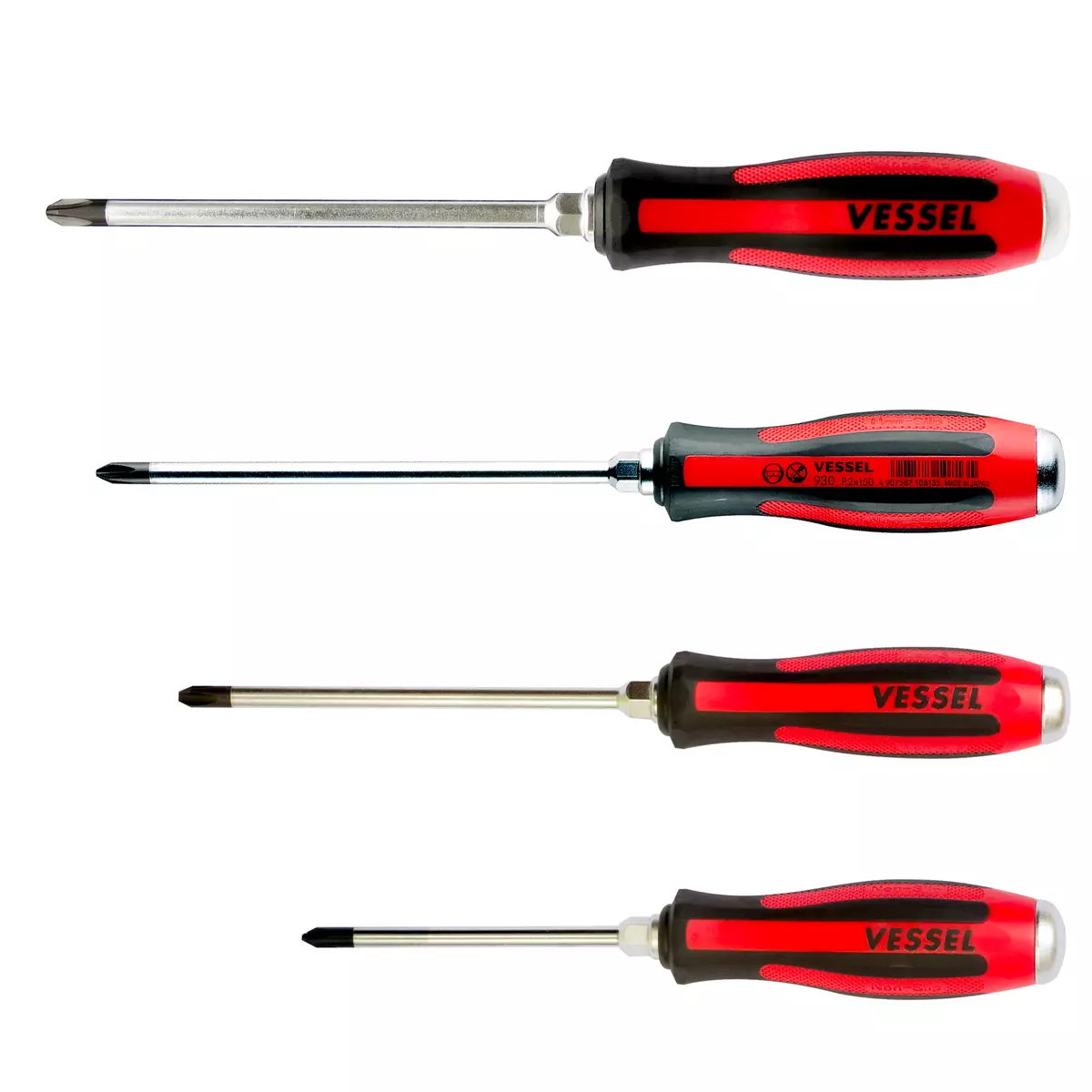 Vessel Megadora 930 Tang Thru JIS Screwdriver P1x75 P2x100 P2x150 P3x150 Set of4