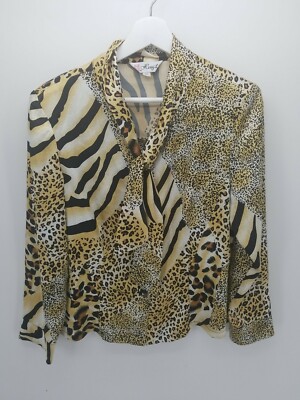 Vintage Heng Li Leopard Cheetah Tiger Print Satin Top Buttoned Blouse