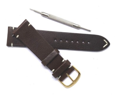 21mm Brown Leather Classic Watch Band Gold Buckle With Spring Bar Remover Tool
