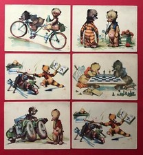 6 x Künstler AK um 1945/50 Bär Bären Humor Tandem, Auto Schach Spiel    ( 90934