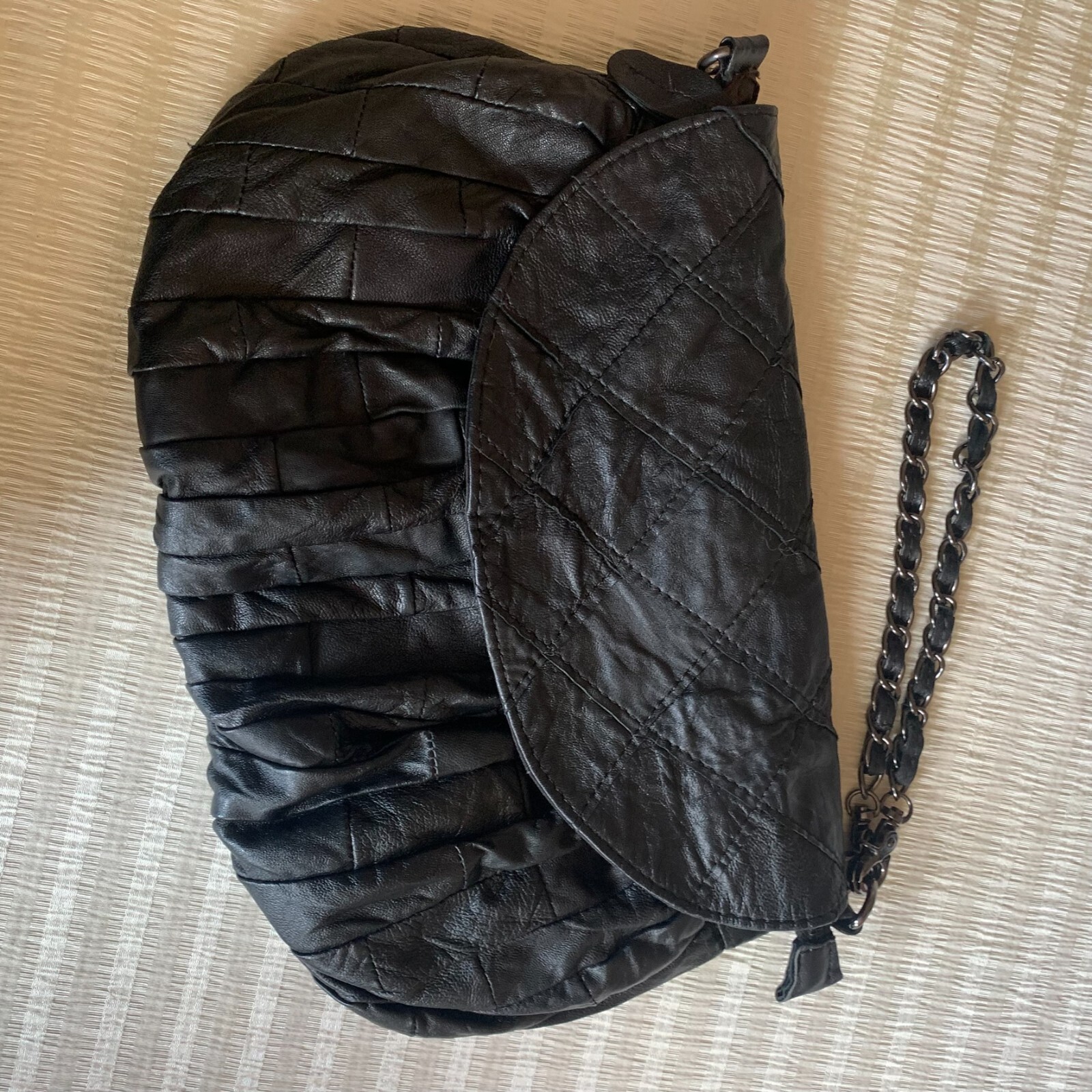 Patchwork Soft Leather Shoulder Bag Black Gunmeta… - image 6