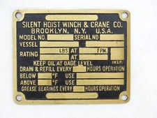 Vintage Silent Hoist Brass/Bronze 5" Blank Machine Build Plate Brooklyn, NY