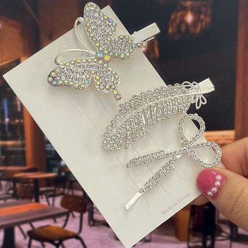 Hair Clips Crystal Water Drop Snowflake Butterfly Rhinestone Headwear Fashion - Picture 32 of 43