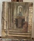 painting N228 oil on canvas woman in a church