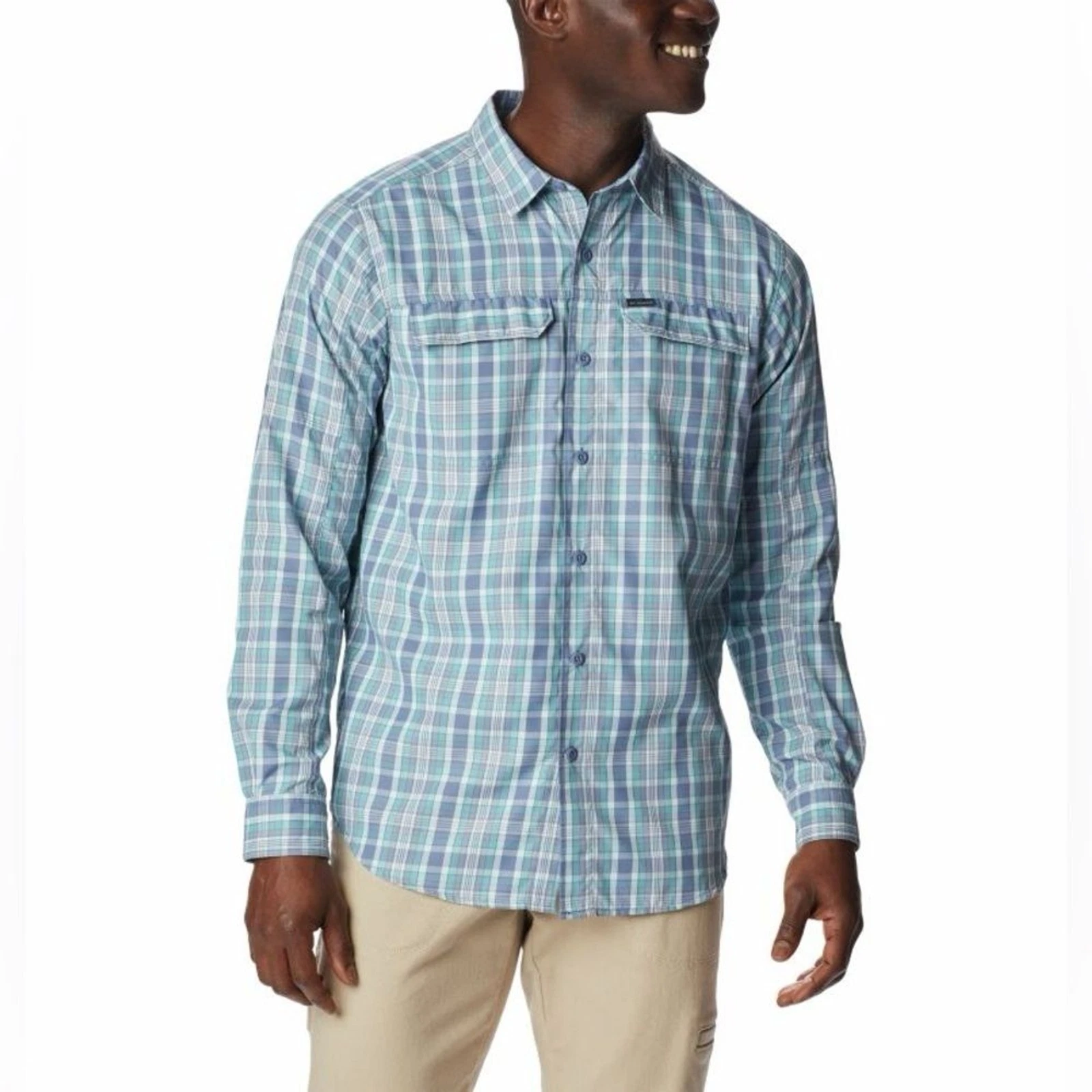 Columbia Fishing Shirt men’s XXL blue plaid Omni Shade button up vented active