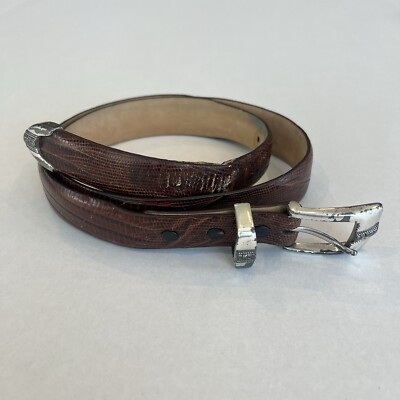 Women’s Brown/Silver Genuine Italian Leather Buy Womens Brown Leather Belt With Italian Buckle  main image 3