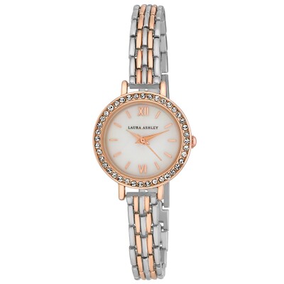 Laura Ashley Women's 25mm Elegant Crystal Bezel Link Bracelet