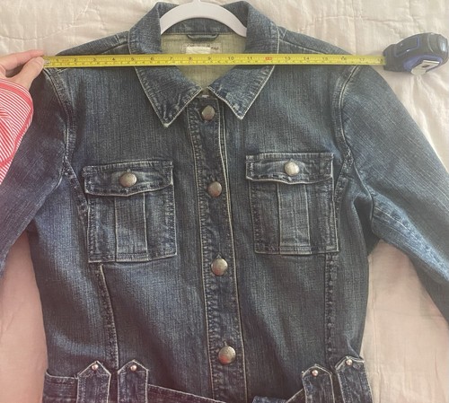 Y2K Belted Denim Jacket Y2K Women’s Sz L Minimalist Grunge VTG Moto - Picture 10 of 12