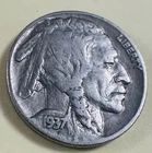 1937- P Buffalo Nickel BOLD FULL DATE , Almost Full Horn  Fine Details # BN07
